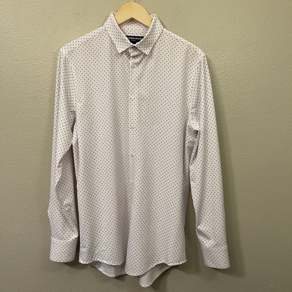 Mizzen Main Leeward Shirt Trim Fit Novelty Dot Pattern White Multi Office Size M
